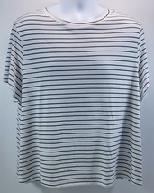 MT) Old Navy Active Woman Short Sleeve Shirt White Navy Blue Striped XXL - $7.91