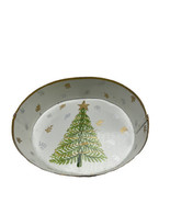 Christmas Tree Soap Dish Candy Trinket Metal Hand Painted Footed Oval Wh... - £10.78 GBP