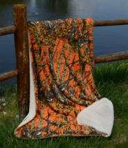 ORANGE CAMO Camouflage Woods Sherpa Luxury Light Weight Soft Blanket 50"x70"