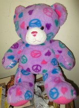 Build A Bear Plush Purple Peace Sign &amp; Hearts Teddy 15 inches Stuffed Animal - £13.19 GBP