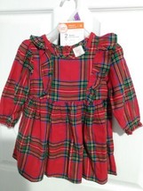 Infant Girl Size 12M Red Plaid Dress &amp; Black Footed Tights Stockings Set Outfit - £4.63 GBP