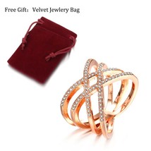 Hot Rose Gold Womens Rings Geometric lines Cross Fashionable Zircon Engagement R - £7.01 GBP