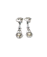 Vintage 1980’s Silvertone Victorian Pearl &amp; Crystal Dangle Drop Clip On ... - £15.94 GBP