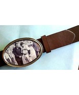 BABE RUTH &amp; YOGI Berra 1948  Epoxy PHOTO BELT BUCKLE &amp; Brown Bonded Leat... - £19.42 GBP