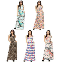 Womens Floral Pattern Print Sleeveless Maxi Dress with Pockets - £27.32 GBP