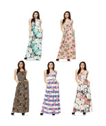 Womens Floral Pattern Print Sleeveless Maxi Dress with Pockets - $47.95 CAD