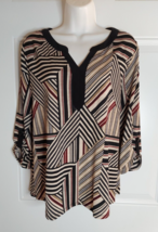 NAIF V-Neck Roll Tab 3/4 Sleeve Tunic Top Blouse Size Petite Large - $9.49