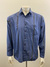Sostanza Men&#39;s Button Up Shirt Size Large Blue Black Striped Long Sleeve... - $12.86