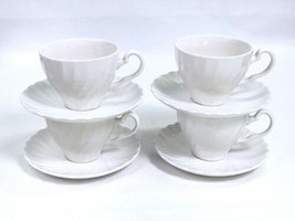 Vtg Johnson Brothers Ironstone Cup Saucer Set of 4 Regency White Swirl Crazing A - £15.69 GBP
