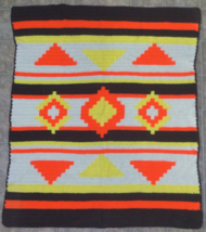 Vintage Orange Yellow Brown Crochet Knit Afghan Throw Blanket 58 x 48 ~810A - £61.29 GBP