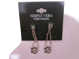 Simply Vera Wang Earrings Rhinestone Earrings Flora Drop Down Gray Sliver Post - £7.17 GBP