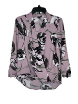 Ann Taylor Factory Women&#39;s Top Floral 3/4 Sleeve Collared Blouse Purple Small - £15.77 GBP