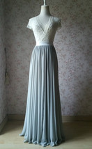Silver Gray Chiffon Maxi Skirt Bridesmaid Plus Size Floor Length Chiffon Skirt image 5