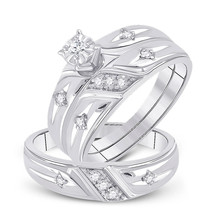 Sterling Silver His Hers Round Diamond Cross Matching Bridal Wedding Ring Set - £150.28 GBP