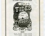 Tides Tavern Menu On The Water Gig Harbor Washington 1970&#39;s Self Service  - £22.22 GBP