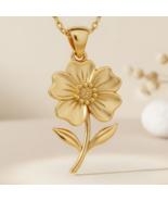 Handmade Anemone Flower Pendant Necklace | 14K Gold Plated Sterling Silv... - $43.99