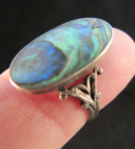 STERLING SILVER &amp; PAUA shell ladies ring vintage 925 size 5.75 2.8g SOUT... - £25.52 GBP