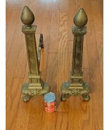 Ancien Orné Lourd Laiton Colonne Grec Fédéral Style Andirons 26 Inches G... - $259.87