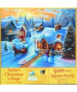 SunsOut Geno Peoples Sunset Christmas Village 500 pc Jigsaw Puzzle Snowmen - £11.84 GBP