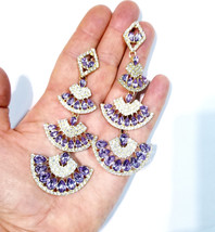 Bridesmaid Drop Earrings, Rhinestone Crystal Earrings, 4.2 inch Purple Chandelie - £30.32 GBP