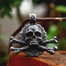 Punk Pirate Skull Crossbones Pendant Necklace Stainless Steel Jewelry For Men - £12.60 GBP