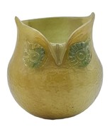 Vtg Art Glass Green Brown Yellow Honeycomb Dimpled Owl Vase Applied Eyes... - £18.29 GBP