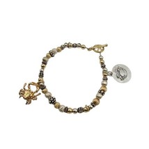 VINTAGE Yellow Gold  Charm Bracelet 14k Gf Crab Cancer Harbor Place MD Beads  - £37.52 GBP