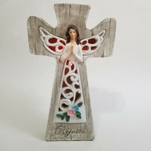 Rejoice Praying Angel Cross Rustic Faith Floral White Angel Light Up - £13.63 GBP