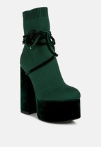 London Rag After Pay High Heel Velvet Knitted Boot Size 5 Olive Green SH3931 - £35.07 GBP