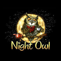 Night Owl T-shirt S Small Black Unisex NWT Humor Insomnia Wise Fun Cotton - £17.69 GBP