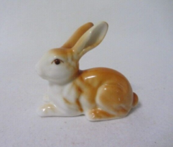 Taiwan Vintage Bone China Small Bunny Rabbit Ears Up Brown &amp; White Figurine - £4.01 GBP
