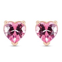 1.00 CT Forme Coeur Saphir Rose Solitaire Clou Boucles 14K Plaqué or Blanc - £56.36 GBP