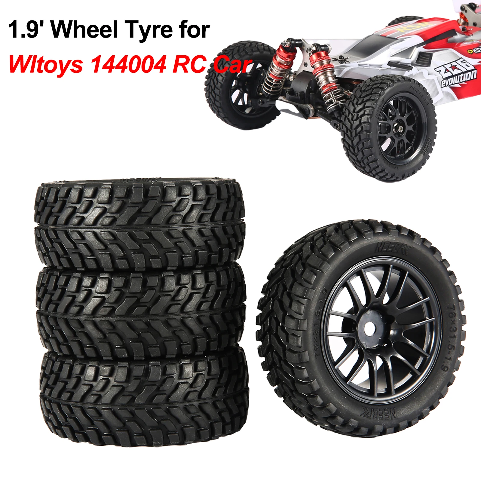 1.9 inch 75mm Off Road Buggy Tires Wheel 12mm Hex Hubs Rubber for 1/14 1/16 1/10 - £10.87 GBP+