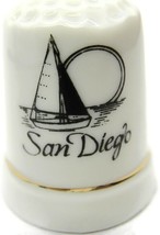 San Diego Sail Boat Ferris Wheel Vintage Porcelain Thimble Gold Trim Band - £11.04 GBP