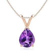 V-Bale Amethyst Solitaire Pendant in 14K Rose Gold (Grade- AAA, Size- 9x7MM) - £313.22 GBP