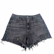 American Eagle Highest Rise Black Destroyed Denim Frayed CutOff Mom Shor... - £14.85 GBP