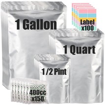 100Pcs Mylar Bags For Food Storage With 150 Oxygen Absorbers &amp; Labels, 1... - £48.74 GBP