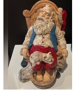 Rare Vintage Christmas Resting Santa Claus &amp; Cat Kitten Heavy Holiday Fi... - £37.99 GBP