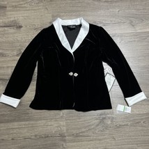 ALEX EVENINGS Women&#39;s Satin-Trimmed Velvet Jacket Only Black size Large ... - £35.39 GBP