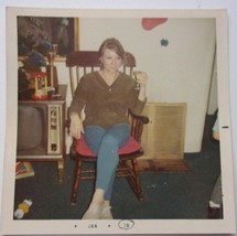 Woman Relaxing With Glass Of Wine On Christmas Day Snapshot Photo 1969 - £5.47 GBP