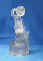 Frosted Glass Figurine Sleepy Little Boy in Diaper Holding Bunny Soccer Ball - £7.44 GBP