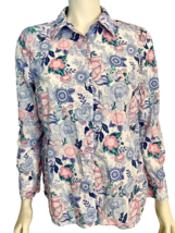 Talbots Petite Blue, Pink, White, Green Floral Print LS Blouse Size Mp - £17.12 GBP