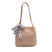 2022 Summer New Bow Straw Woven Bag Portable Casual Travel Simple Beach Shoulder - £22.27 GBP