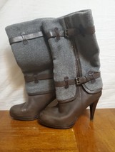 Cole Haan Nikeair Kennedy Stiletto Heel Brown Leather Gray Wool Boots Si... - $49.95