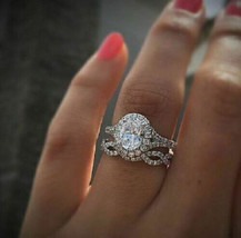 Oval Cut 3.25Ct Diamond Halo Engagement Wedding Ring Set 14K White Gold Size 8 - £244.98 GBP
