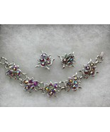 Sarah Coventry Red AB Aurora Borealis Rhinestone Leaf Necklace and Earrings Set - $25.24