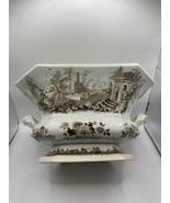 Antique circa 1800`s transferware compote bowl vase , French Scenery - $249.00