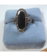 Vintage 925 sterling silver black onyx &amp; marcasite ring Oval Size 8.5 - $75.54 CAD