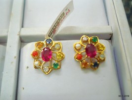 14k gold earrings ear stud navratan gemstone stud diamond ruby emerald etc. - £739.23 GBP