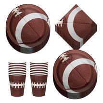 Football Party Game Ball Paper Dessert Plates, Beverage Napkins, and Cup... - $15.26
